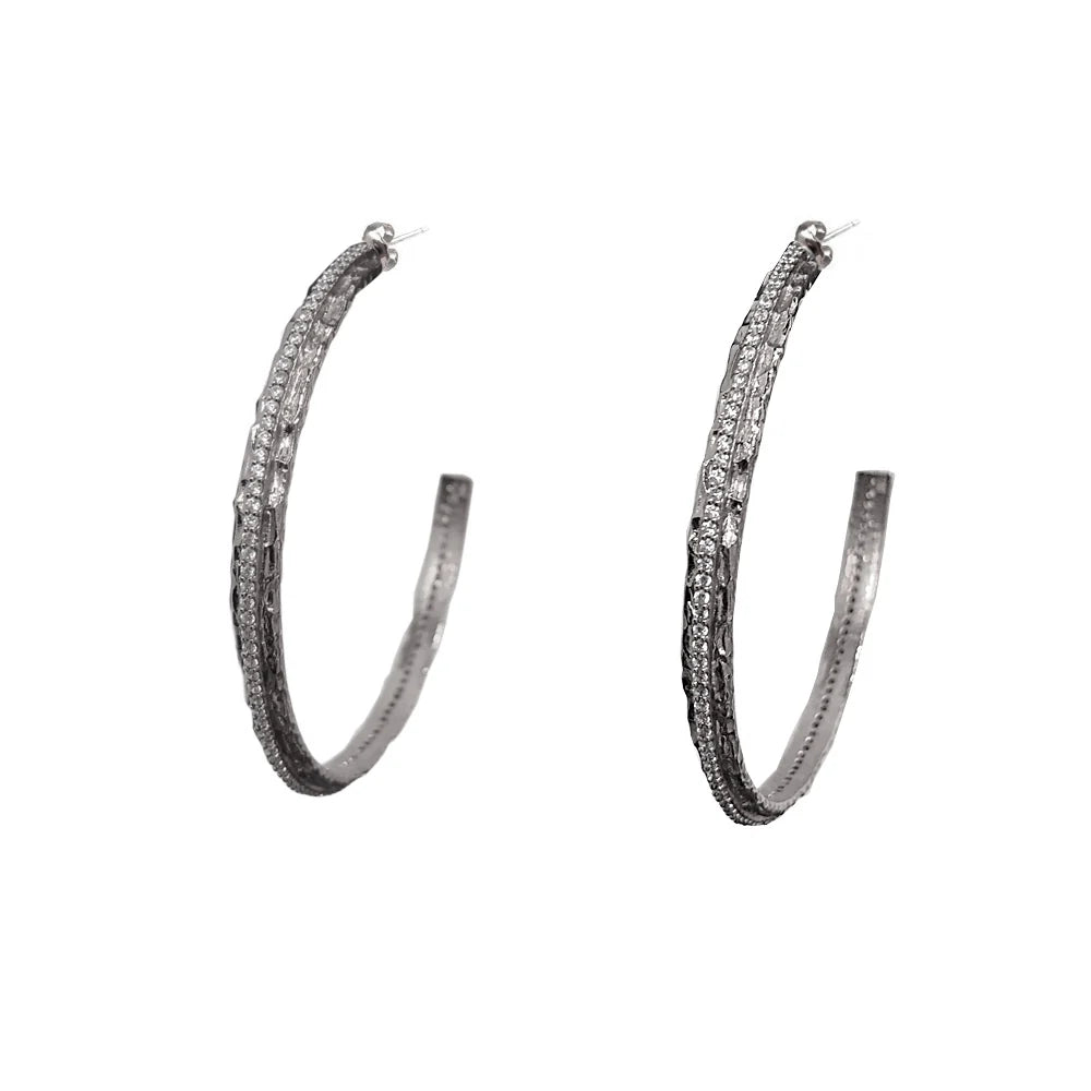 Vintage Silver Egy Crystal Thin Hoops 2 inch