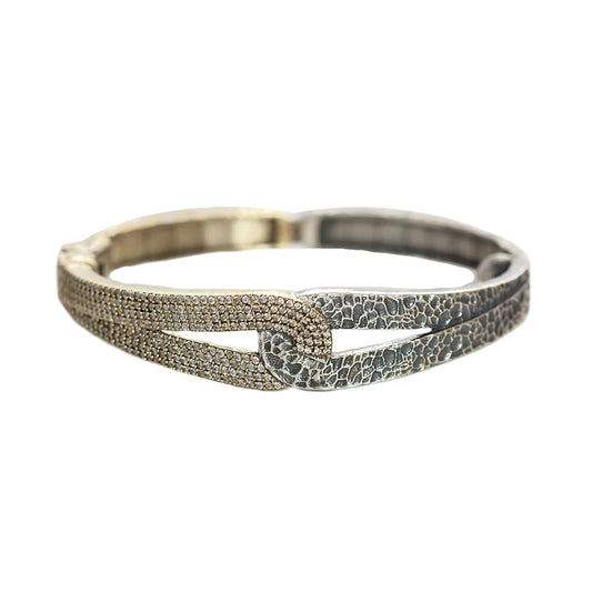 Gold Rockove Crystal & Hammered Loop Bangle