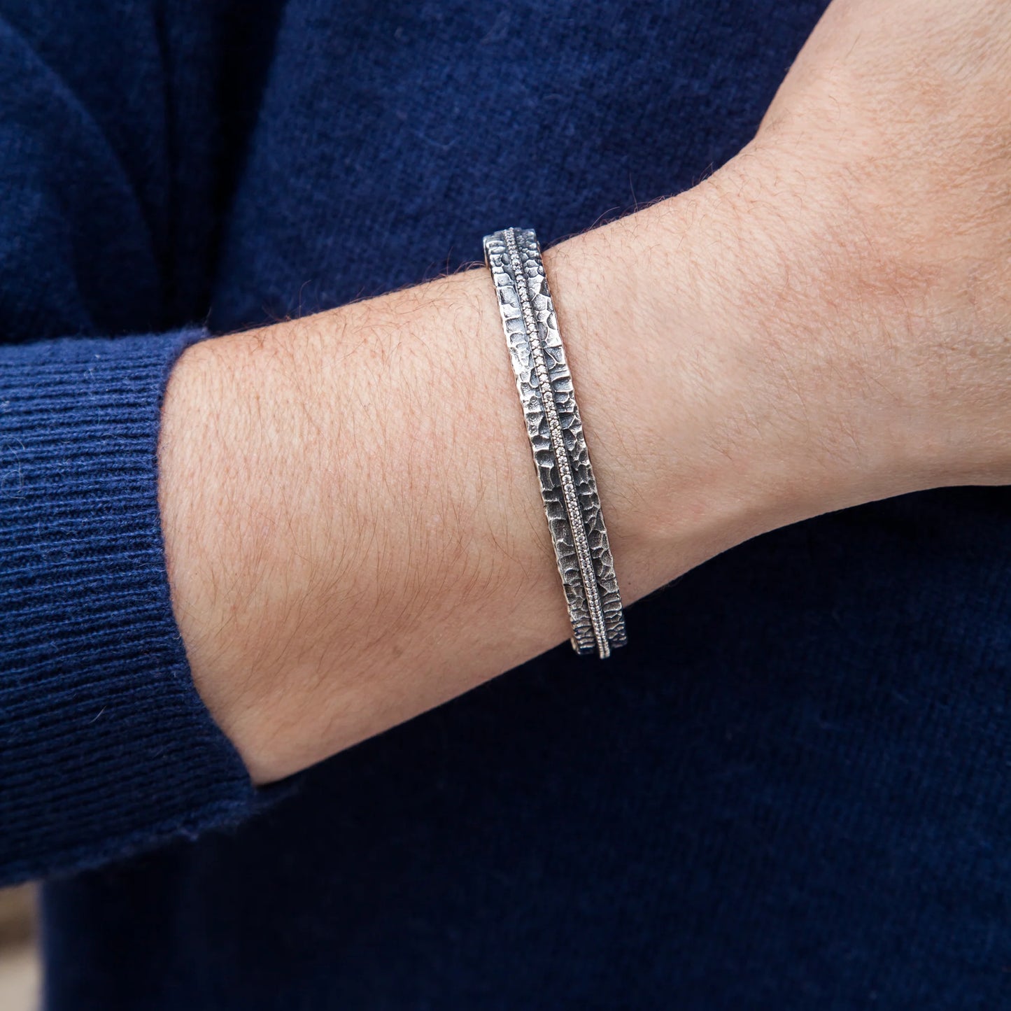 Vintage Silver Egy Crystal Line Bangle