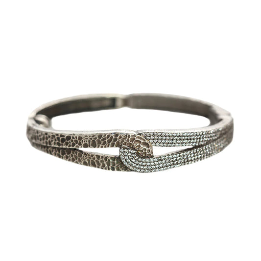 Gunmetal Rockove Crystal & Hammered Loop Bangle