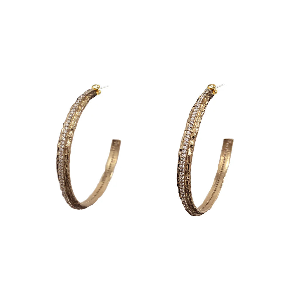 Gold Egy Crystal Thin Hoops 1.5 inch