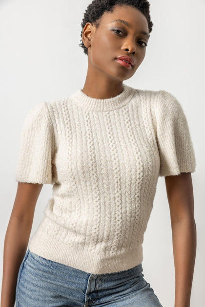 Crew Neck Flutter Sleeve Sweater