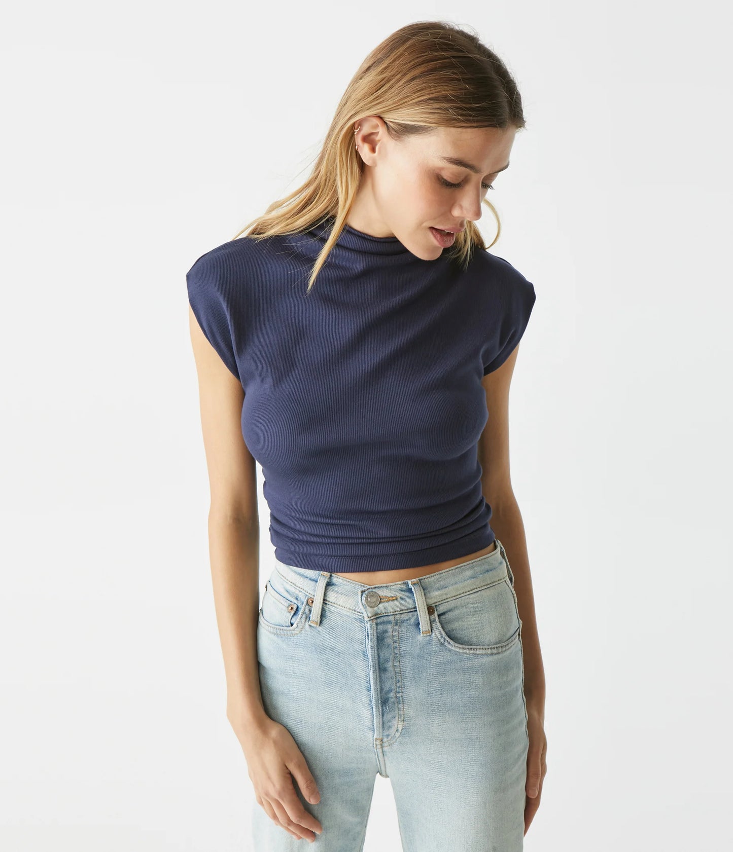 Amara Mock Neck Powershoulder Top