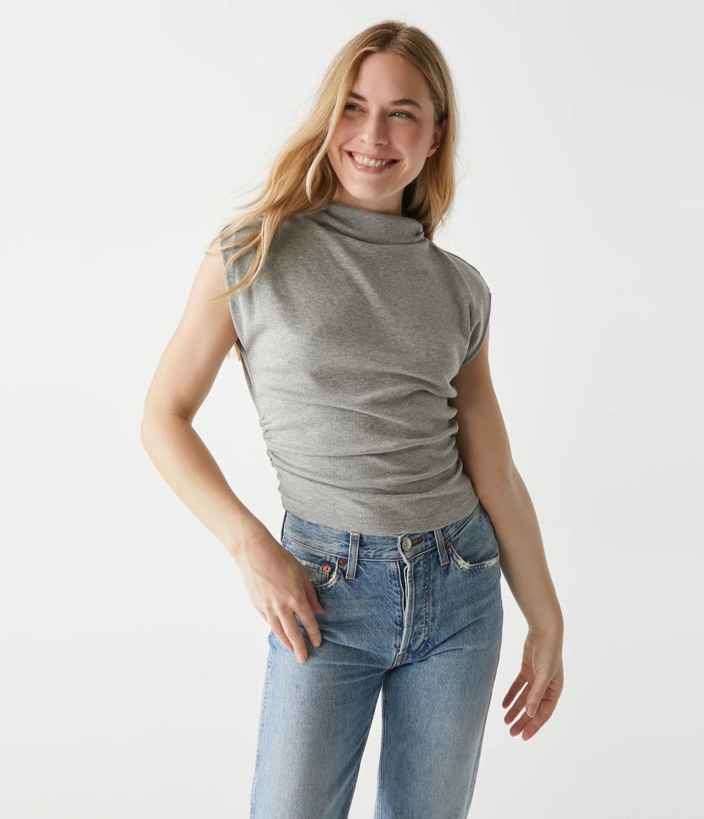 Amara Mock Neck Powershoulder Top