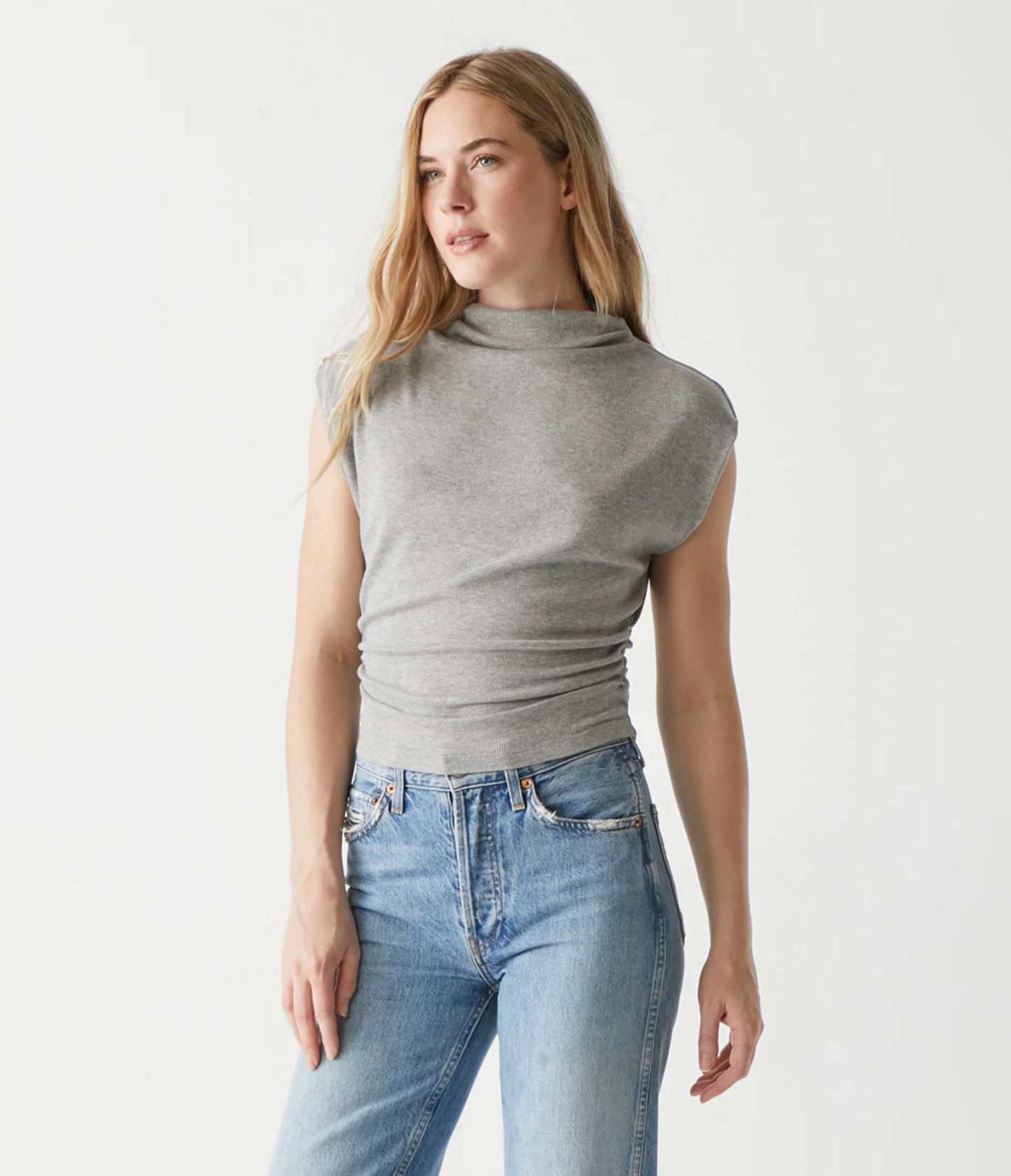 Amara Mock Neck Powershoulder Top