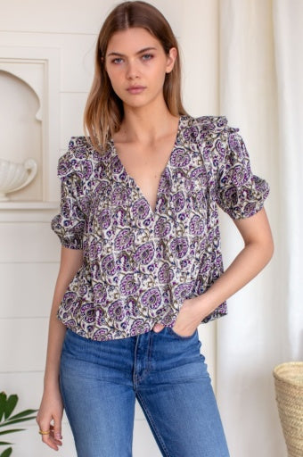 frill v isla top - aubergine vine