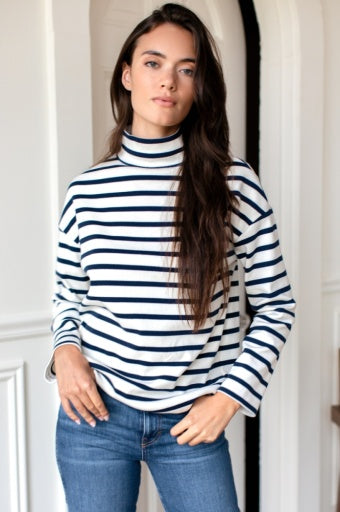 edie top - navy stripe rib